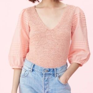 La Vie by Rebecca Taylor Poplin Sleeve Pullover in Tawny Peach